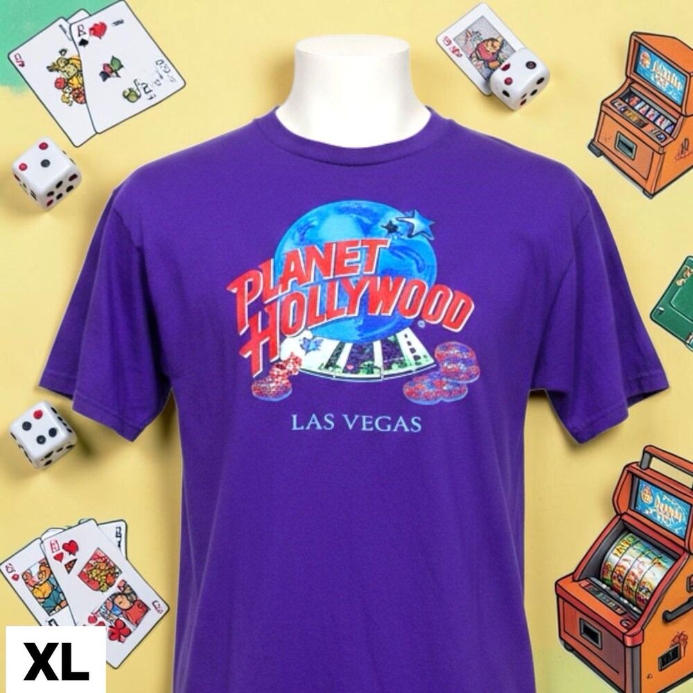 Vintage 1991 Planet Hollywood Las Vegas T-Shirt Purple Men's XL Heavy Cotton USA
